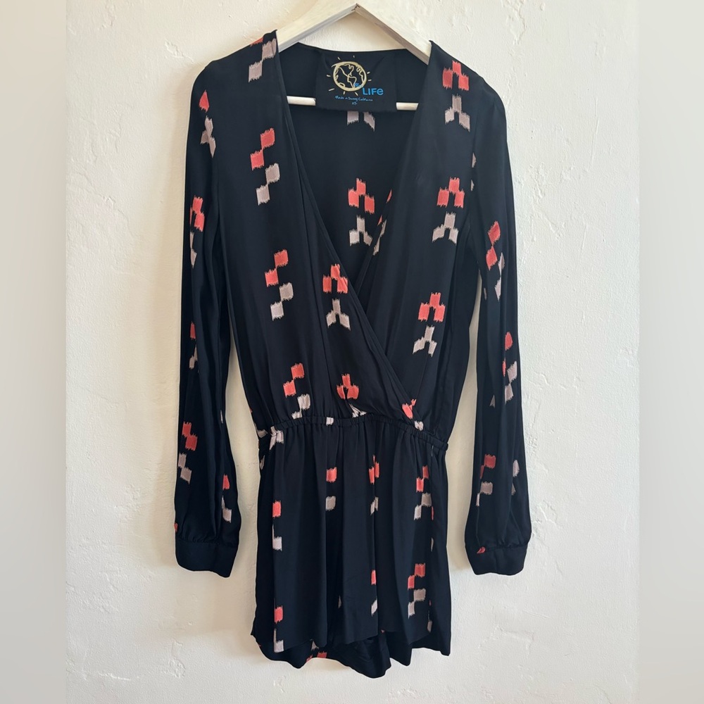 Blue Life Black Romper with pattern